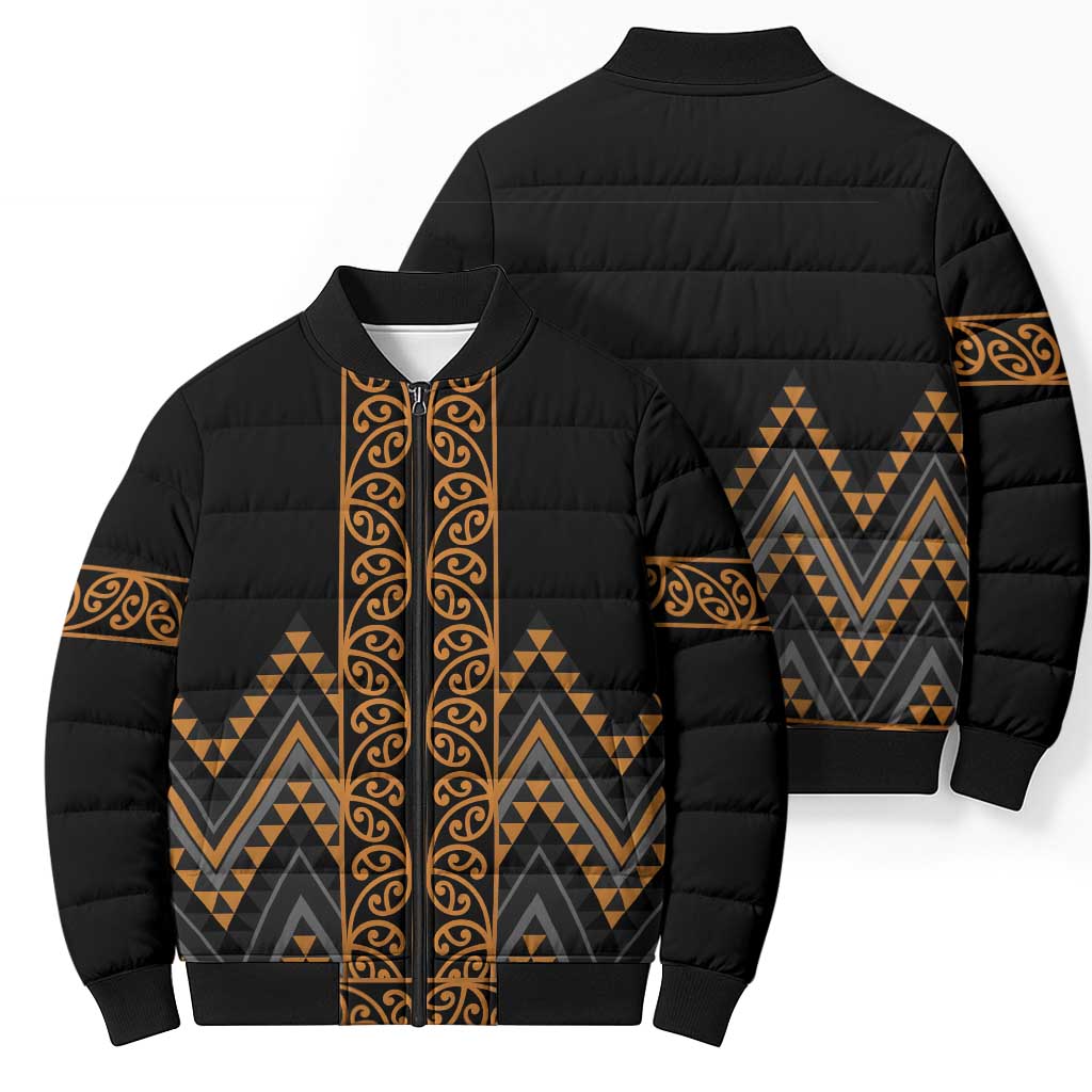 Gold Aotearoa Mangopare Kowhaiwhai Niho Taniwha Bomber Puffer Jacket Maori New Zealand LT14 - Polynesian Pride
