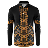 Gold Aotearoa Mangopare Kowhaiwhai and Niho Taniwha Button Sweatshirt Maori New Zealand LT14 Gold - Polynesian Pride