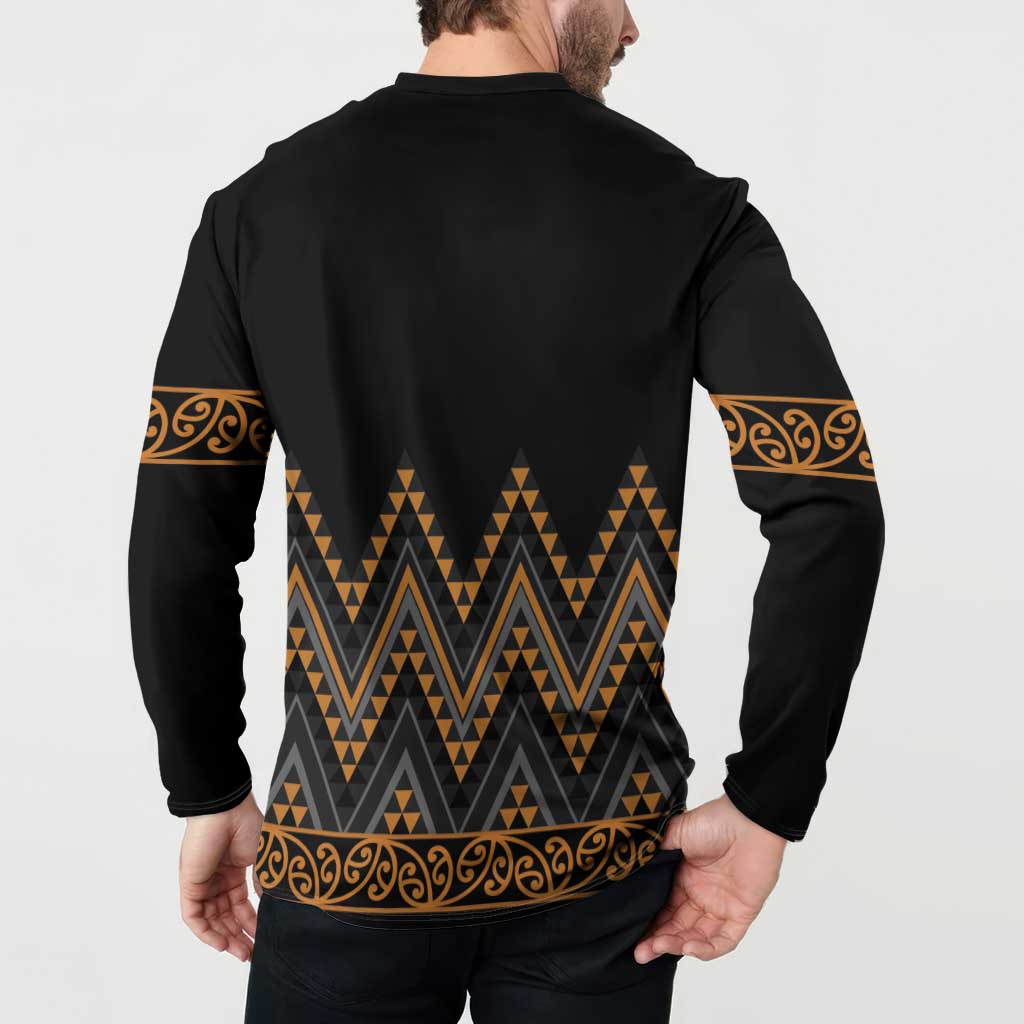 Gold Aotearoa Mangopare Kowhaiwhai and Niho Taniwha Button Sweatshirt Maori New Zealand LT14 - Polynesian Pride