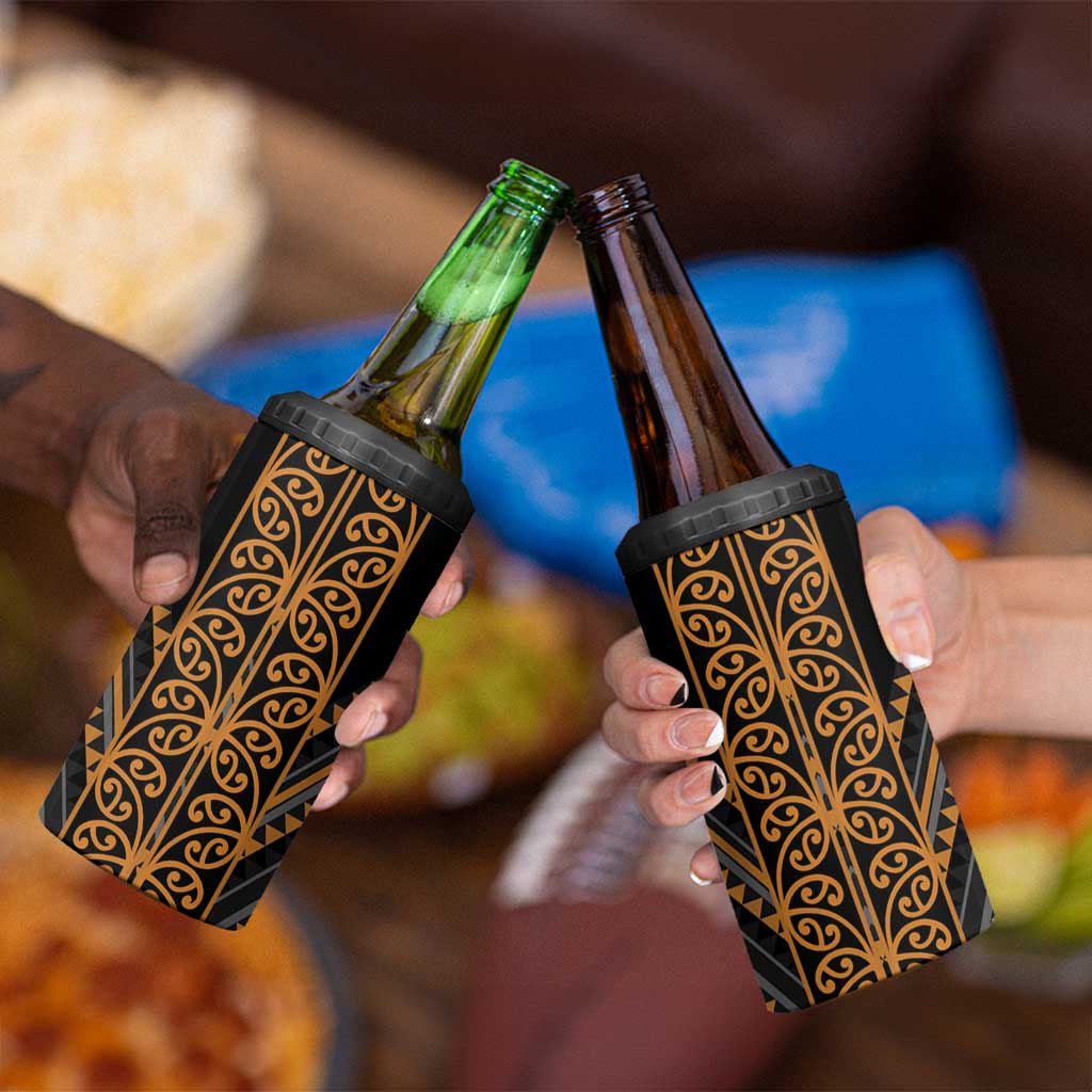 Gold Aotearoa Mangopare Kowhaiwhai and Niho Taniwha 4 in 1 Can Cooler Tumbler Maori New Zealand LT14 - Polynesian Pride
