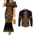 Gold Aotearoa Mangopare Kowhaiwhai and Niho Taniwha Couples Matching Mermaid Dress and Long Sleeve Button Shirt Maori New Zealand