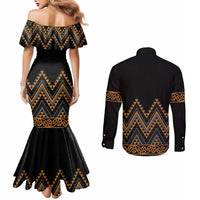 Gold Aotearoa Mangopare Kowhaiwhai and Niho Taniwha Couples Matching Mermaid Dress and Long Sleeve Button Shirt Maori New Zealand LT14 - Polynesian Pride