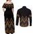 Gold Aotearoa Mangopare Kowhaiwhai and Niho Taniwha Couples Matching Off Shoulder Maxi Dress and Long Sleeve Button Shirt Maori New Zealand