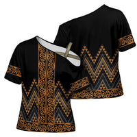 Gold Aotearoa Mangopare Kowhaiwhai Niho Taniwha Cross Shoulder Shirt Maori New Zealand - Polynesian Pride