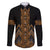 Gold Aotearoa Mangopare Kowhaiwhai and Niho Taniwha Family Matching Off The Shoulder Long Sleeve Dress and Hawaiian Shirt Maori New Zealand