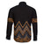 Gold Aotearoa Mangopare Kowhaiwhai and Niho Taniwha Family Matching Off The Shoulder Long Sleeve Dress and Hawaiian Shirt Maori New Zealand