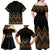 Gold Aotearoa Mangopare Kowhaiwhai and Niho Taniwha Family Matching Off Shoulder Maxi Dress and Hawaiian Shirt Maori New Zealand