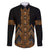 Gold Aotearoa Mangopare Kowhaiwhai and Niho Taniwha Family Matching Off Shoulder Maxi Dress and Hawaiian Shirt Maori New Zealand