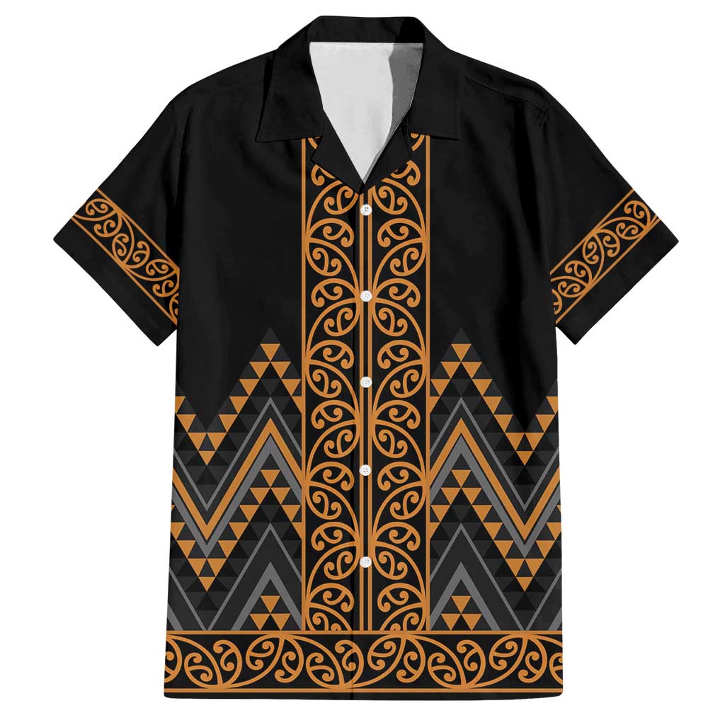 Gold Aotearoa Mangopare Kowhaiwhai and Niho Taniwha Family Matching Puletasi and Hawaiian Shirt Maori New Zealand LT14 Dad's Shirt - Short Sleeve Gold - Polynesian Pride