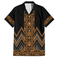 Gold Aotearoa Mangopare Kowhaiwhai and Niho Taniwha Family Matching Short Sleeve Bodycon Dress and Hawaiian Shirt Maori New Zealand LT14 Dad's Shirt - Short Sleeve Gold - Polynesian Pride