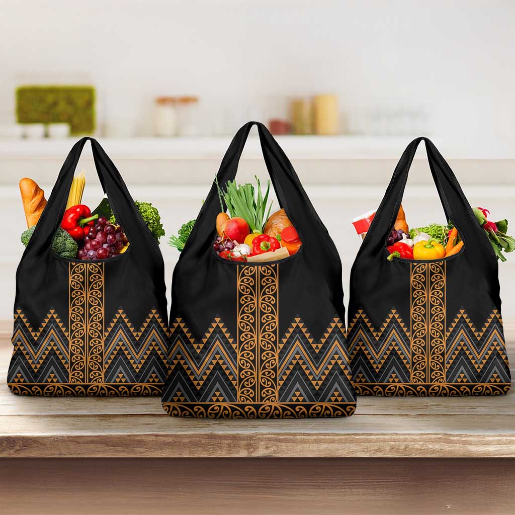 Gold Aotearoa Mangopare Kowhaiwhai and Niho Taniwha Grocery Bag Maori New Zealand