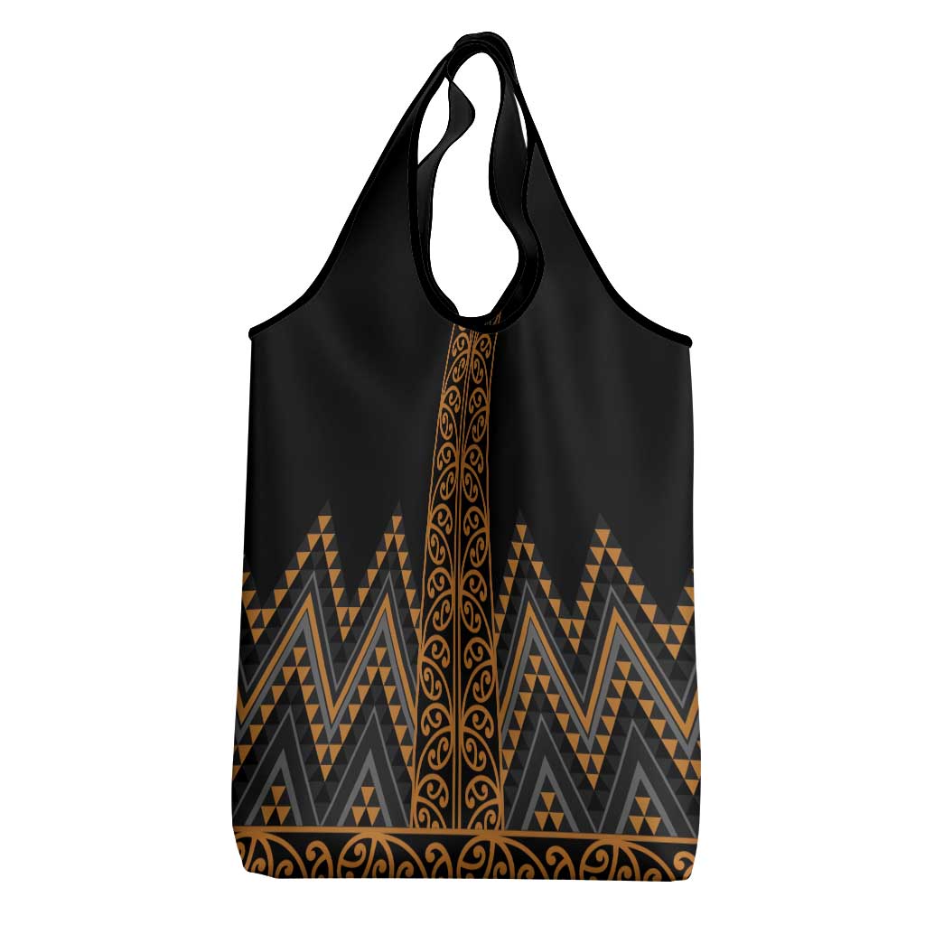 Gold Aotearoa Mangopare Kowhaiwhai and Niho Taniwha Grocery Bag Maori New Zealand