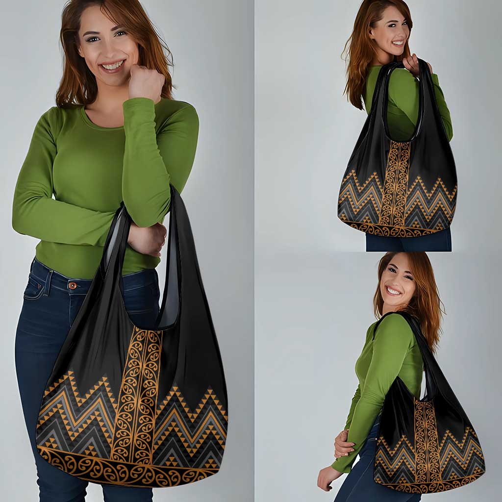 Gold Aotearoa Mangopare Kowhaiwhai and Niho Taniwha Grocery Bag Maori New Zealand