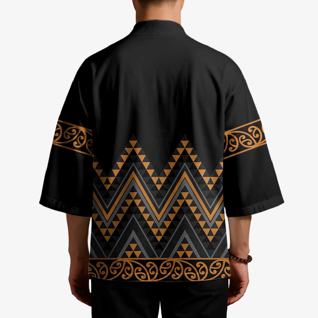 Gold Aotearoa Mangopare Kowhaiwhai Niho Taniwha Kimono Maori New Zealand - Polynesian Pride
