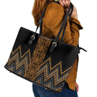 Gold Aotearoa Mangopare Kowhaiwhai and Niho Taniwha Leather Tote Bag Maori New Zealand