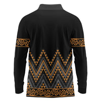 Gold Aotearoa Mangopare Kowhaiwhai and Niho Taniwha Long Sleeve Polo Shirt Maori New Zealand