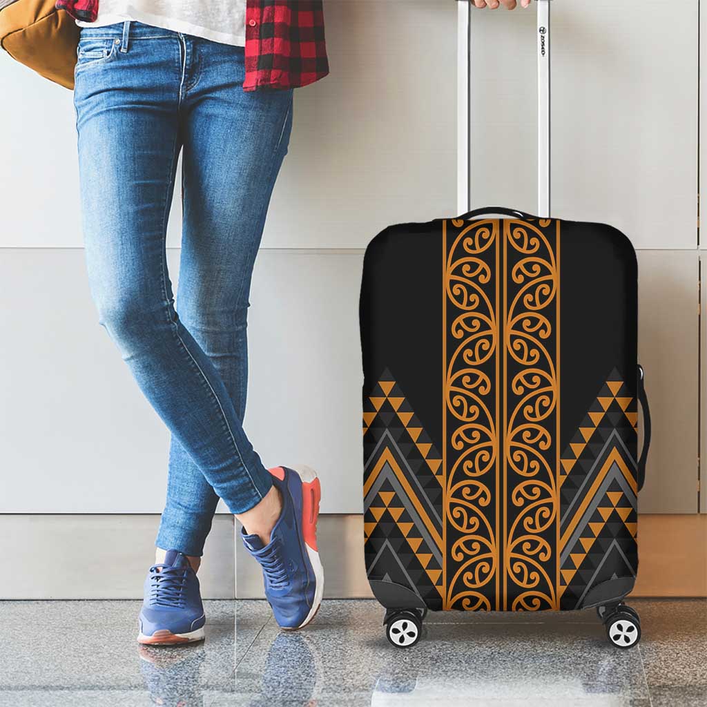 Gold Aotearoa Mangopare Kowhaiwhai and Niho Taniwha Luggage Cover Maori New Zealand