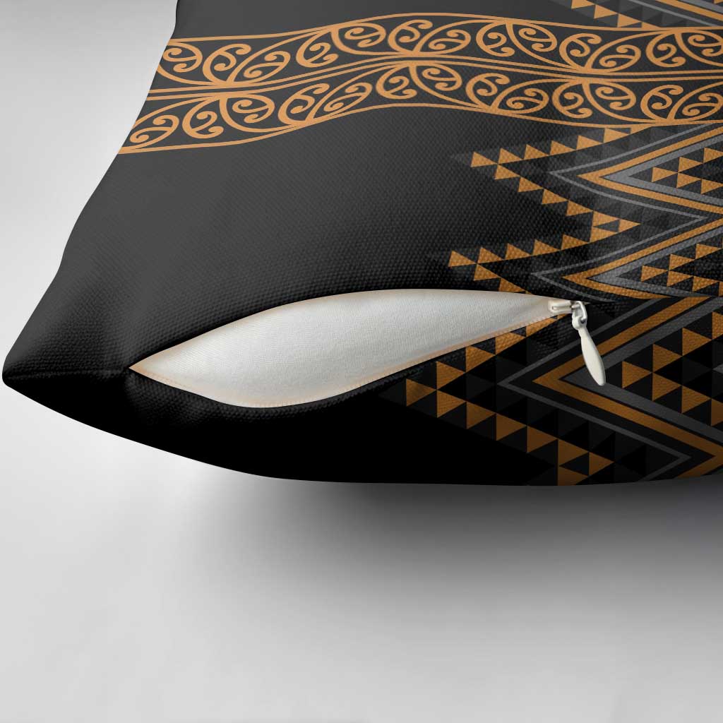 Gold Aotearoa Mangopare Kowhaiwhai Niho Taniwha Pillow Cover Maori New Zealand LT14 - Polynesian Pride