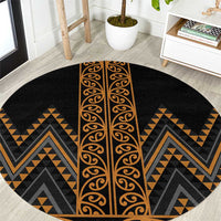 Gold Aotearoa Mangopare Kowhaiwhai and Niho Taniwha Round Carpet Maori New Zealand