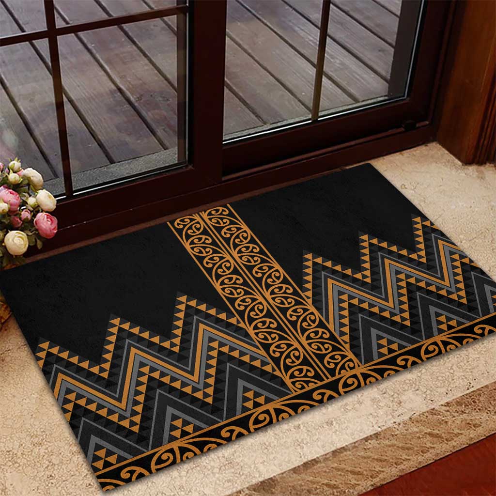 Gold Aotearoa Mangopare Kowhaiwhai and Niho Taniwha Rubber Doormat Maori New Zealand LT14 - Polynesian Pride
