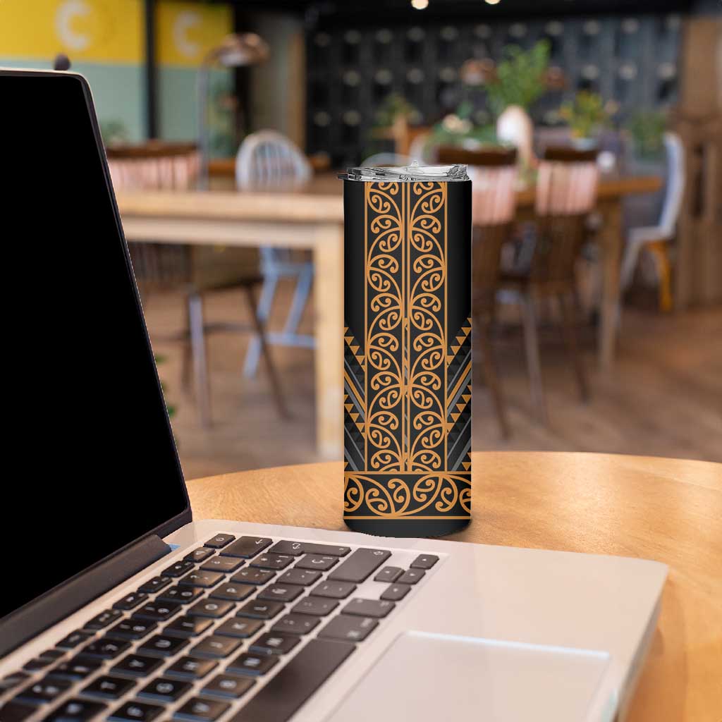 Gold Aotearoa Mangopare Kowhaiwhai and Niho Taniwha Skinny Tumbler Maori New Zealand LT14 - Polynesian Pride