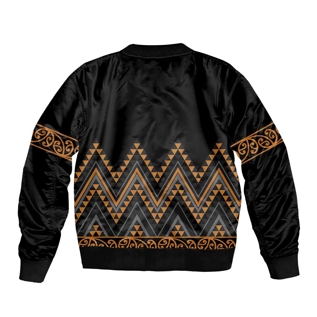 Gold Aotearoa Mangopare Kowhaiwhai and Niho Taniwha Sleeve Zip Bomber Jacket Maori New Zealand LT14 - Polynesian Pride