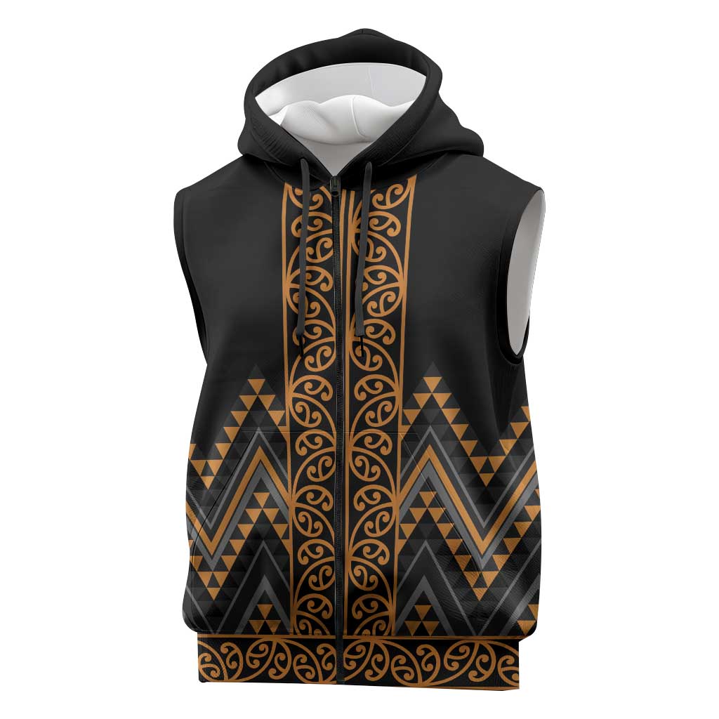 Gold Aotearoa Mangopare Kowhaiwhai Niho Taniwha Sleeveless Zip Hoodie Maori New Zealand LT14 Gold - Polynesian Pride