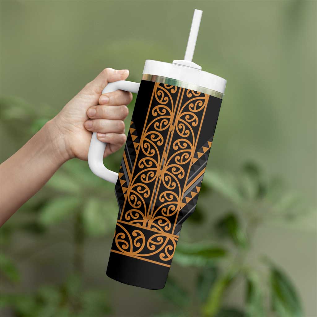 Gold Aotearoa Mangopare Kowhaiwhai and Niho Taniwha Tumbler With Handle Maori New Zealand