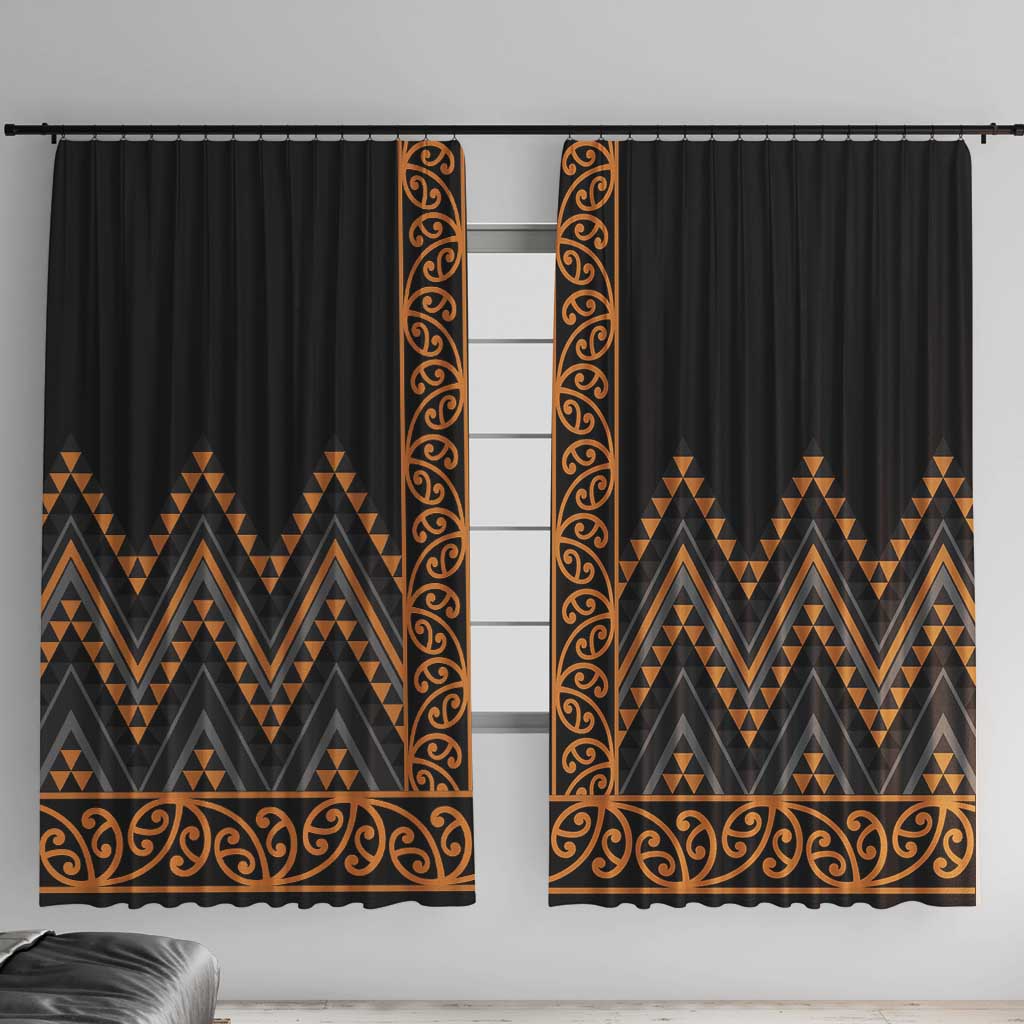 Gold Aotearoa Mangopare Kowhaiwhai and Niho Taniwha Window Curtain Maori New Zealand LT14 With Hooks Gold - Polynesian Pride