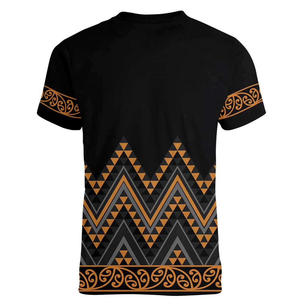 Gold Aotearoa Mangopare Kowhaiwhai and Niho Taniwha Women V-Neck T-Shirt Maori New Zealand LT14 - Polynesian Pride