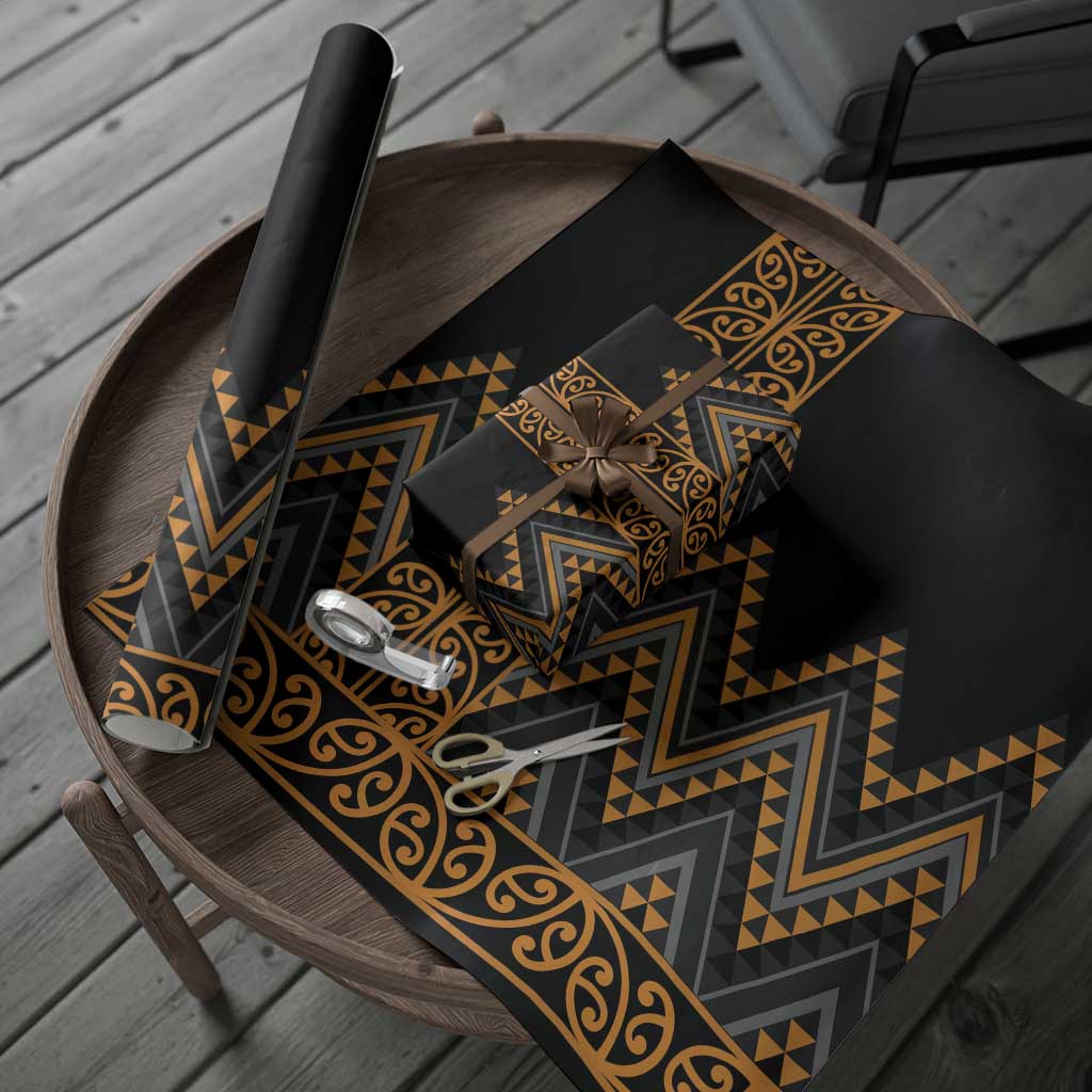 Gold Aotearoa Mangopare Kowhaiwhai and Niho Taniwha Wrapping Paper Maori New Zealand - Polynesian Pride