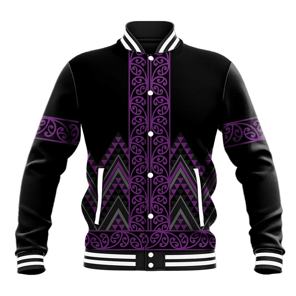 Purple Aotearoa Mangopare Kowhaiwhai and Niho Taniwha Baseball Jacket Maori New Zealand LT14 Unisex Purple - Polynesian Pride