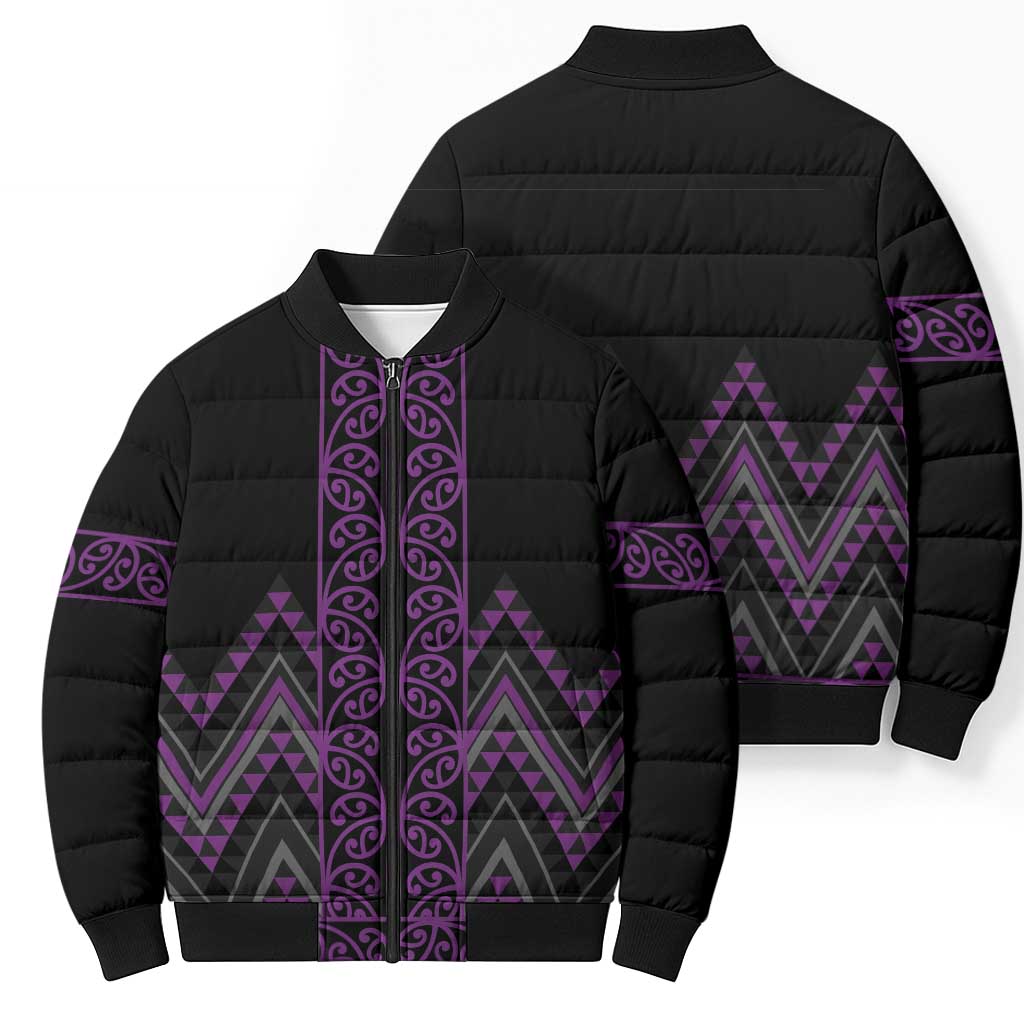 Purple Aotearoa Mangopare Kowhaiwhai Niho Taniwha Bomber Puffer Jacket Maori New Zealand - Polynesian Pride
