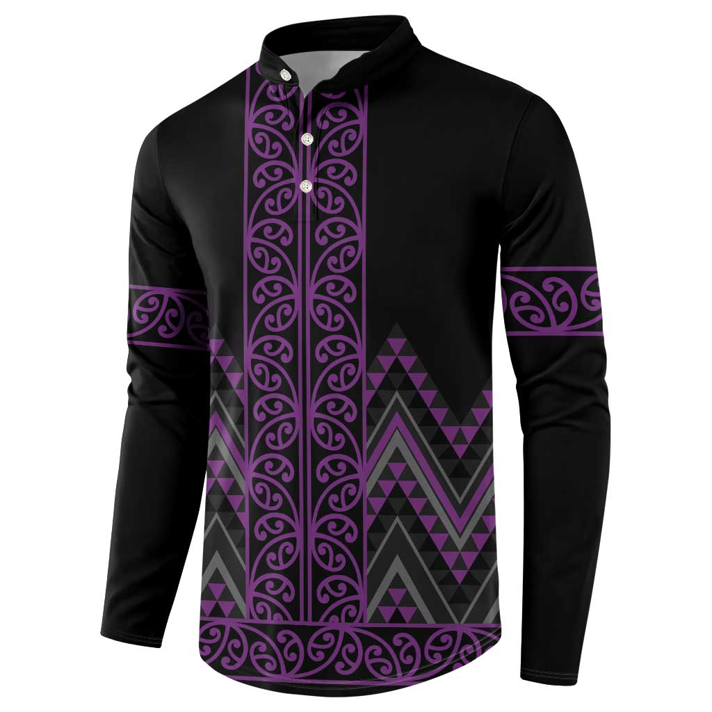 Purple Aotearoa Mangopare Kowhaiwhai and Niho Taniwha Button Sweatshirt Maori New Zealand LT14 - Polynesian Pride