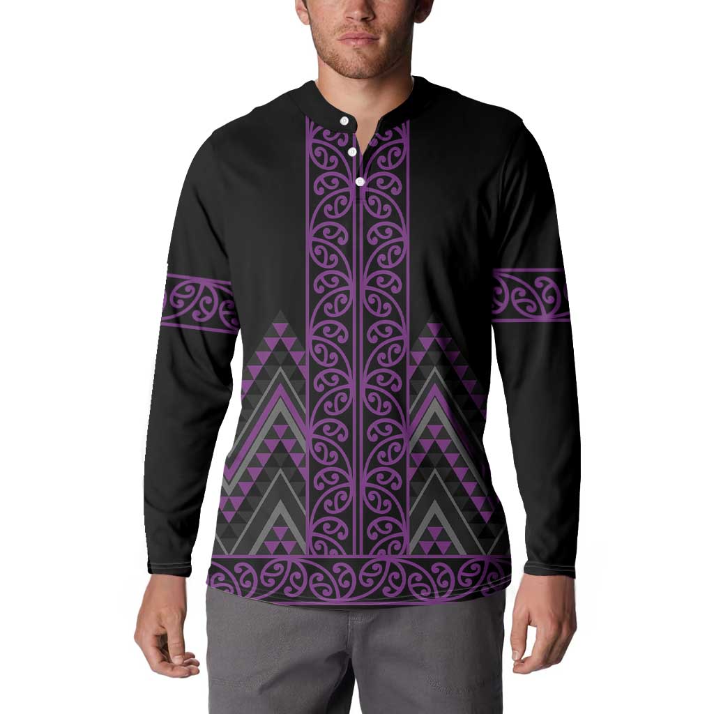 Purple Aotearoa Mangopare Kowhaiwhai and Niho Taniwha Button Sweatshirt Maori New Zealand LT14 - Polynesian Pride