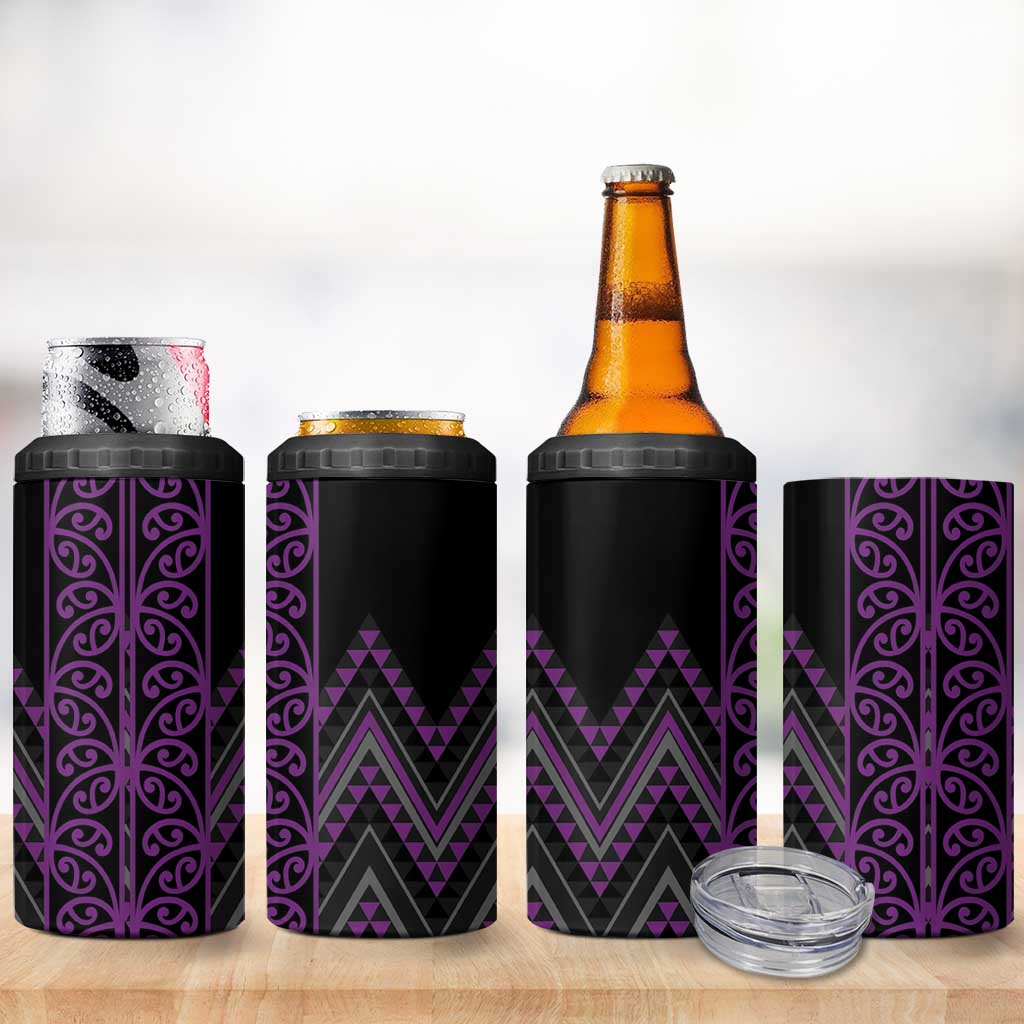 Purple Aotearoa Mangopare Kowhaiwhai and Niho Taniwha 4 in 1 Can Cooler Tumbler Maori New Zealand LT14 - Polynesian Pride