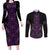 Purple Aotearoa Mangopare Kowhaiwhai and Niho Taniwha Couples Matching Long Sleeve Bodycon Dress and Long Sleeve Button Shirt Maori New Zealand