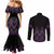 Purple Aotearoa Mangopare Kowhaiwhai and Niho Taniwha Couples Matching Mermaid Dress and Long Sleeve Button Shirt Maori New Zealand