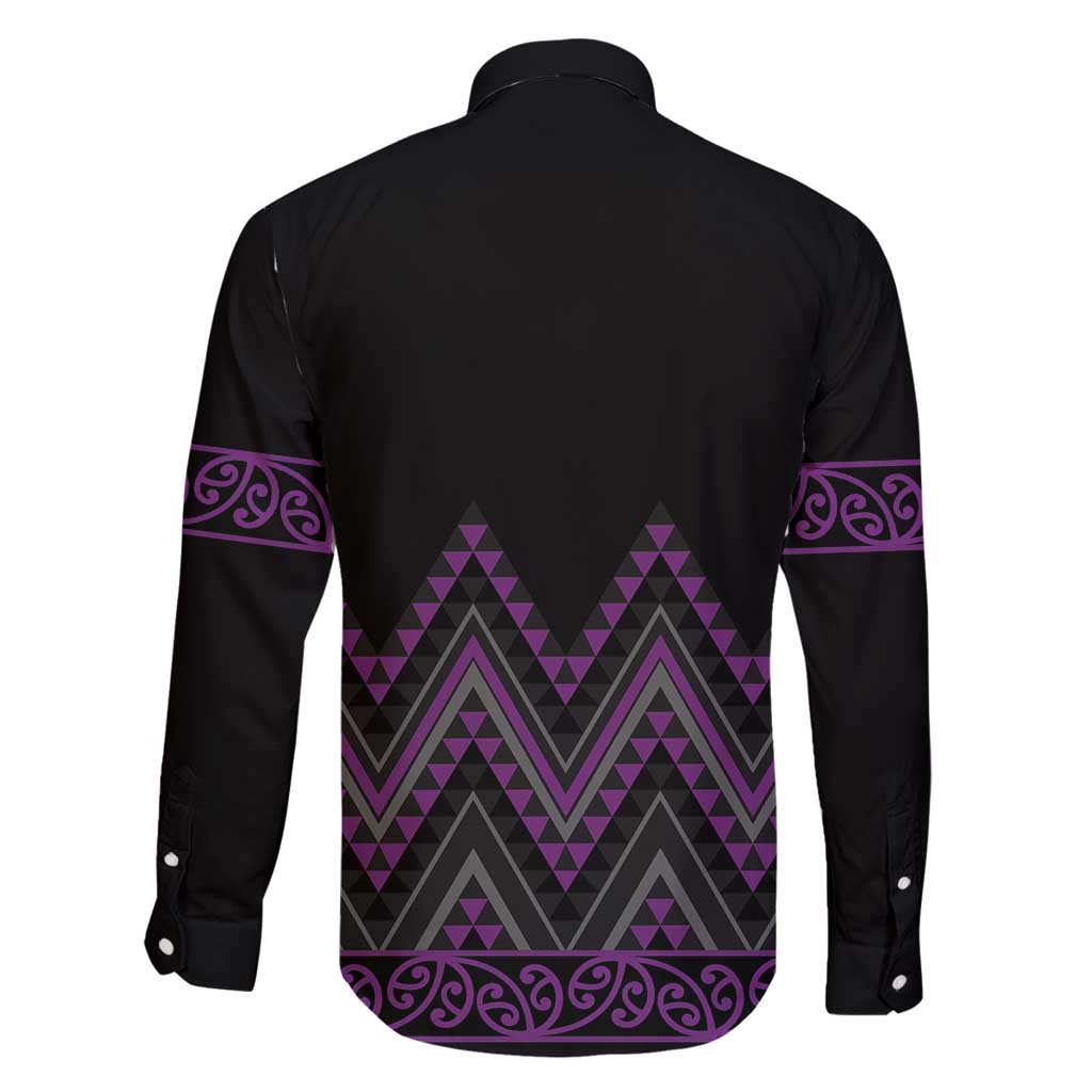 Purple Aotearoa Mangopare Kowhaiwhai and Niho Taniwha Family Matching Long Sleeve Bodycon Dress and Hawaiian Shirt Maori New Zealand LT14 - Polynesian Pride
