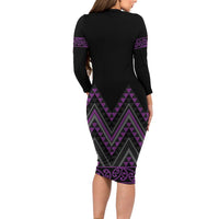 Purple Aotearoa Mangopare Kowhaiwhai and Niho Taniwha Family Matching Long Sleeve Bodycon Dress and Hawaiian Shirt Maori New Zealand LT14 - Polynesian Pride