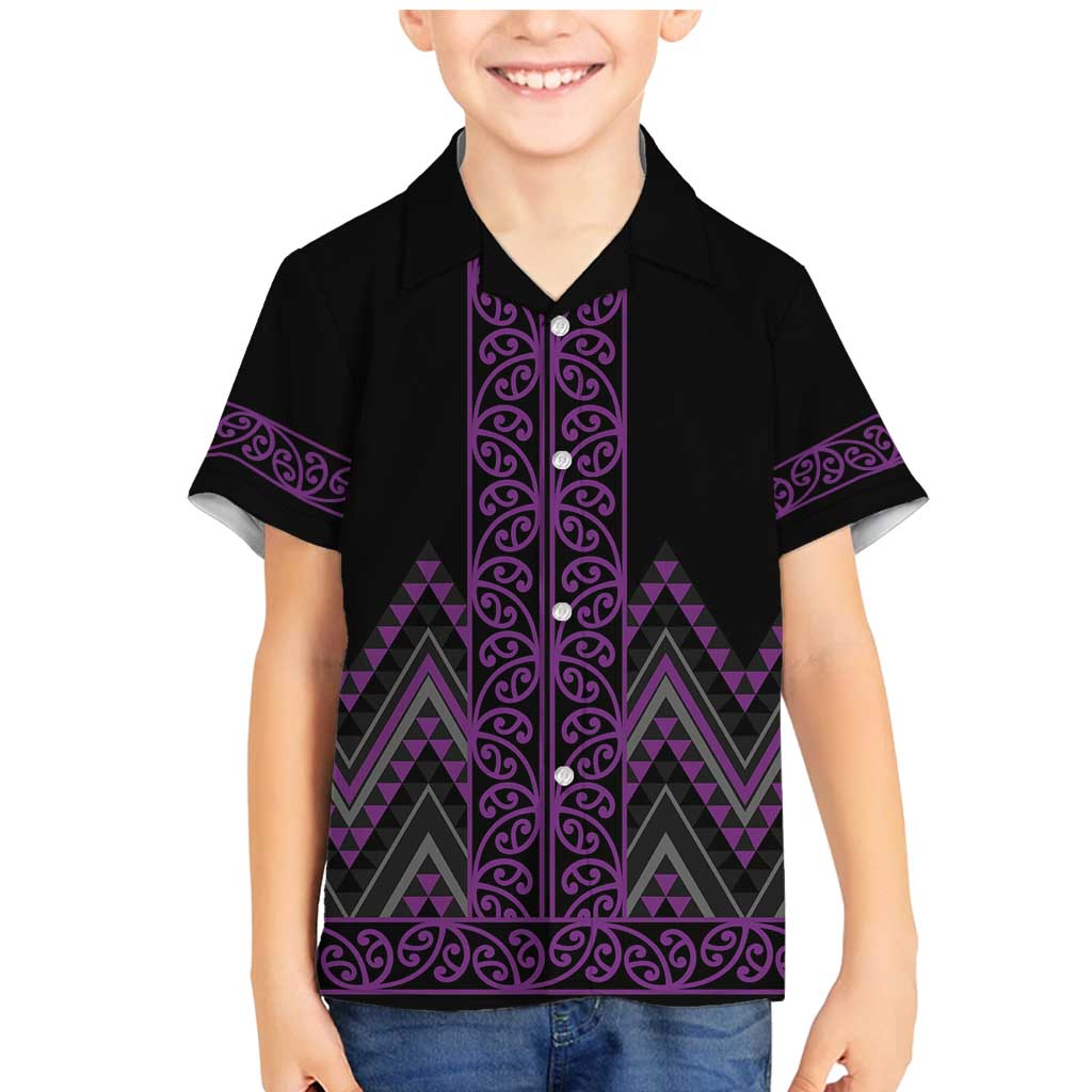 Purple Aotearoa Mangopare Kowhaiwhai and Niho Taniwha Family Matching Mermaid Dress and Hawaiian Shirt Maori New Zealand LT14 Son's Shirt Purple - Polynesian Pride