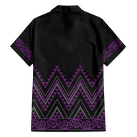Purple Aotearoa Mangopare Kowhaiwhai and Niho Taniwha Family Matching Off The Shoulder Long Sleeve Dress and Hawaiian Shirt Maori New Zealand