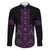 Purple Aotearoa Mangopare Kowhaiwhai and Niho Taniwha Family Matching Off The Shoulder Long Sleeve Dress and Hawaiian Shirt Maori New Zealand