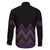 Purple Aotearoa Mangopare Kowhaiwhai and Niho Taniwha Family Matching Off The Shoulder Long Sleeve Dress and Hawaiian Shirt Maori New Zealand
