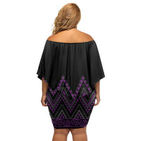 Purple Aotearoa Mangopare Kowhaiwhai and Niho Taniwha Family Matching Off Shoulder Short Dress and Hawaiian Shirt Maori New Zealand