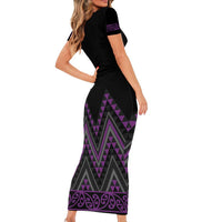 Purple Aotearoa Mangopare Kowhaiwhai and Niho Taniwha Family Matching Short Sleeve Bodycon Dress and Hawaiian Shirt Maori New Zealand LT14 - Polynesian Pride