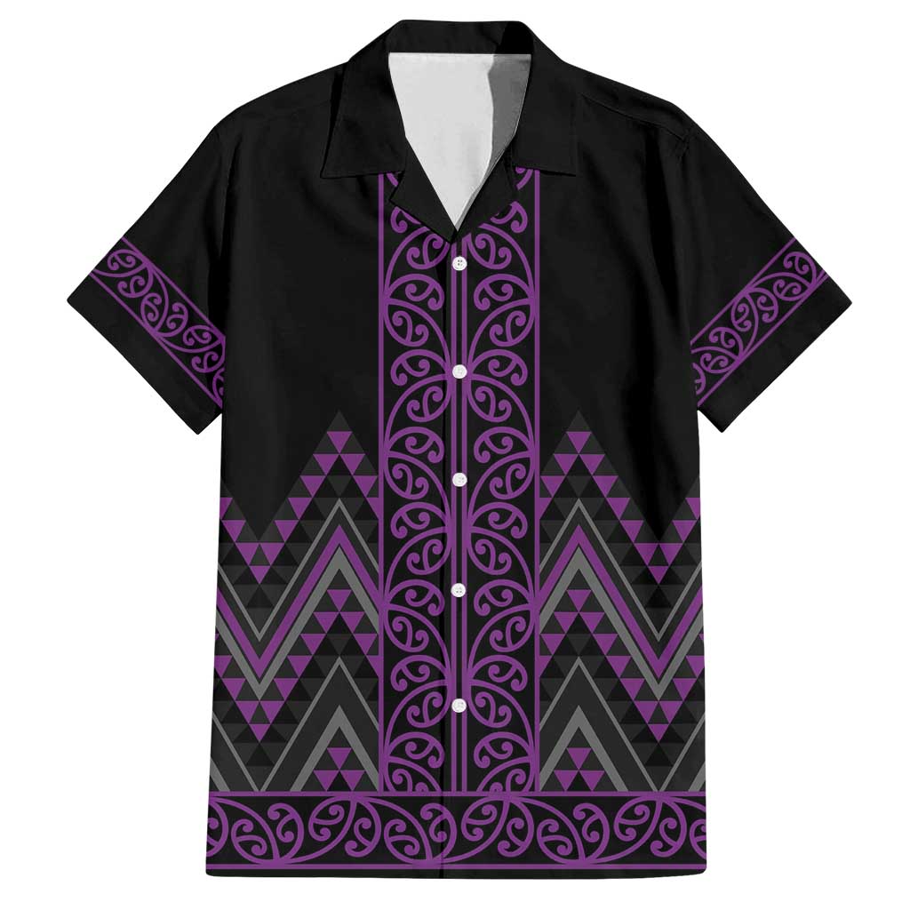 Purple Aotearoa Mangopare Kowhaiwhai and Niho Taniwha Family Matching Summer Maxi Dress and Hawaiian Shirt Maori New Zealand LT14 Dad's Shirt - Short Sleeve Purple - Polynesian Pride