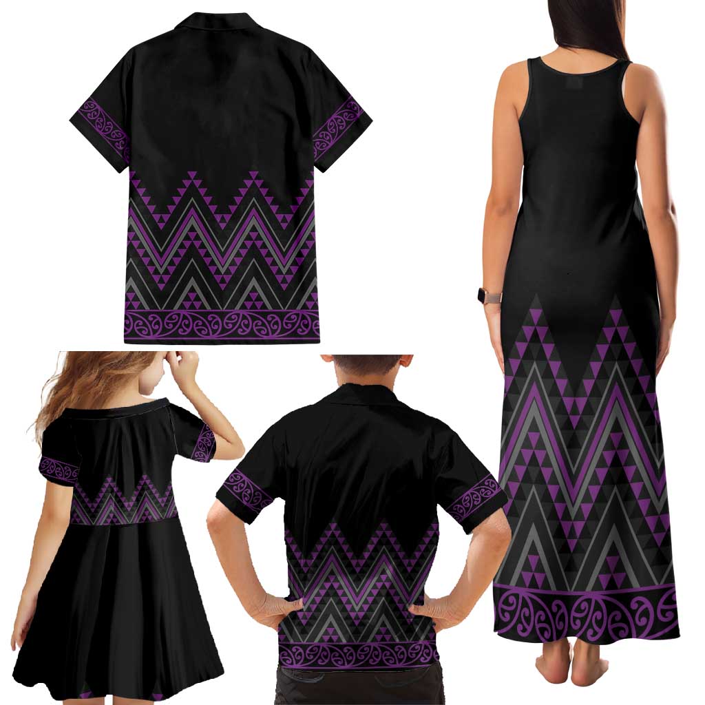 Purple Aotearoa Mangopare Kowhaiwhai and Niho Taniwha Family Matching Tank Maxi Dress and Hawaiian Shirt Maori New Zealand LT14 - Polynesian Pride