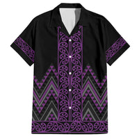 Purple Aotearoa Mangopare Kowhaiwhai and Niho Taniwha Family Matching Tank Maxi Dress and Hawaiian Shirt Maori New Zealand LT14 Dad's Shirt - Short Sleeve Purple - Polynesian Pride