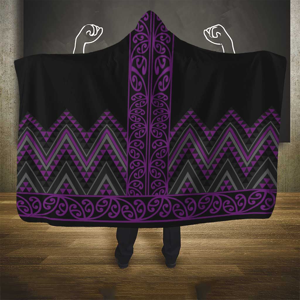 Purple Aotearoa Mangopare Kowhaiwhai and Niho Taniwha Hooded Blanket Maori New Zealand